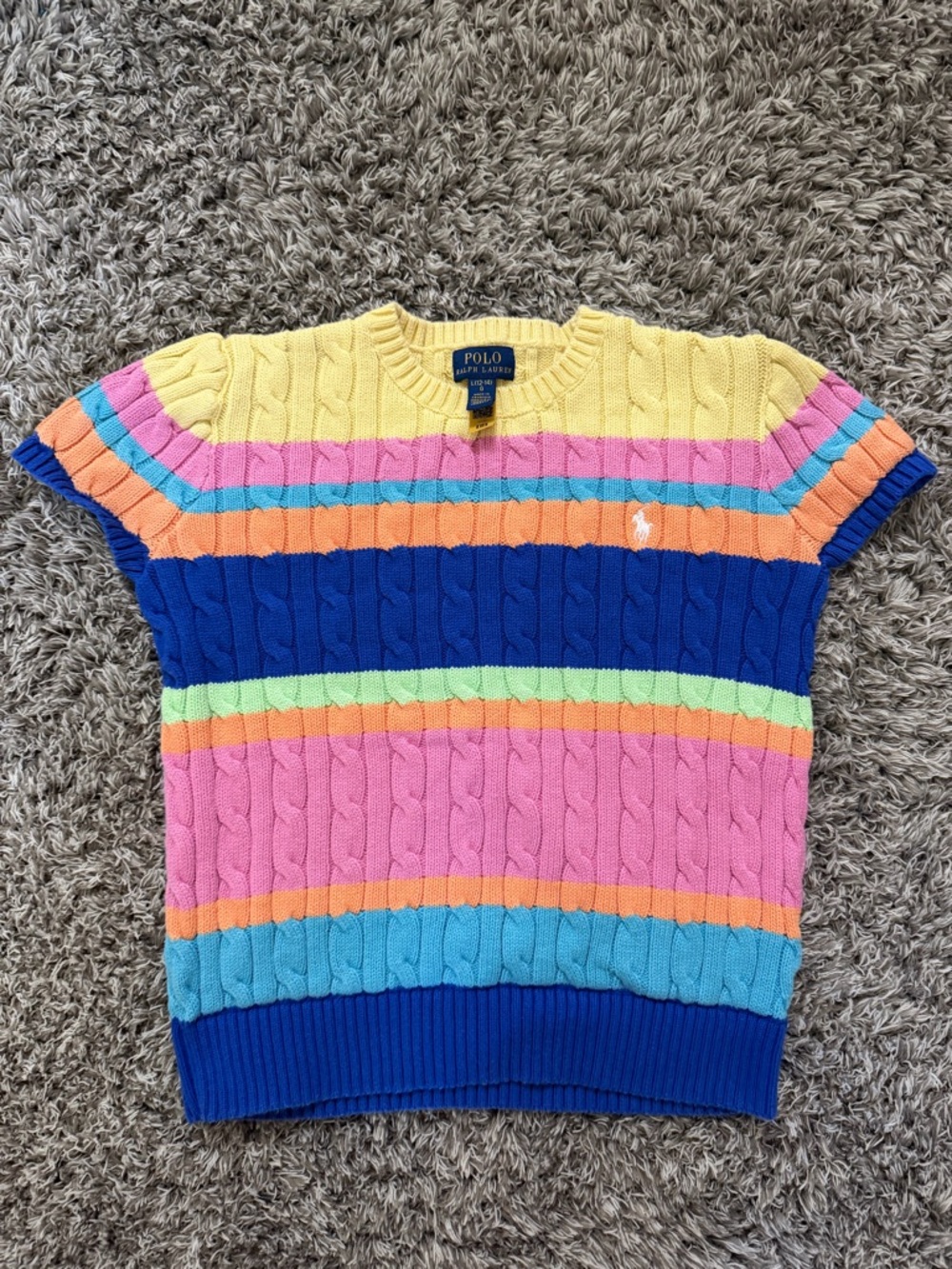 Polo by Ralph Lauren Multicolor Cable Knit Short Sleeve Sweater kids size 14/16